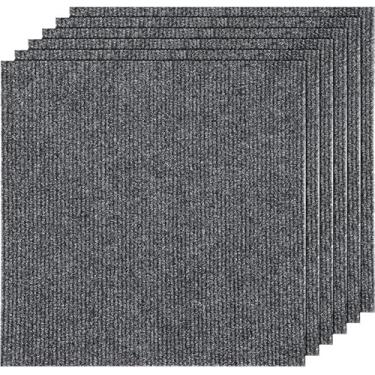 Imagem de Pacote com 15 tapetes autoadesivos de 30,5 cm, quadrados de carpete cinza para cozinhas, salas de jantar, quartos e banheiros