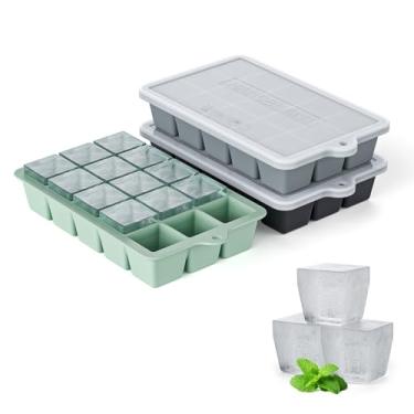Imagem de Bandeja de silicone para cubos de gelo, pacote com 3, molde HANCELANT para cubos de gelo, bandejas de gelo para freezer com tampa para uísque, comida de bebê, livre de BPA, fácil liberação