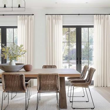 Imagem de Cortinas plissadas de linho extralongas de 280 cm para sala de jantar semitransparente, filtragem de luz, modernas e elegantes, cortinas de comprimento até o chão, cortina plissada com ganchos, anéis