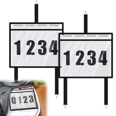 Imagem de Maitys Pacote com 2 suprimentos para exposição de cavalos equinos conjunto de números vencedores com capa número vencedor equino substituição para desempenho em sela rancho, gado, vaca, cabra