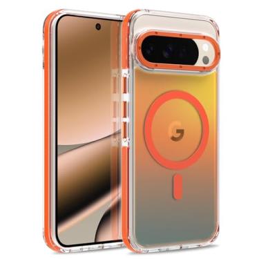 Imagem de MOWIME Capa magnética para Google Pixel 10 Pro XL [compatível com Magsafe] [lindo design fluorescente] Capa fosca translúcida fina à prova de choque para Pixel 10 Pro XL de 6,8 polegadas, laranja