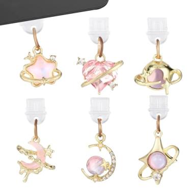 Imagem de 6 Peças Amuleto de Plugue Antipoeira para Tipo C, Protetor de Porta Carregamento Compatível com Porta Carregamento Celulares Tipo C e Leitores Eletrônicos