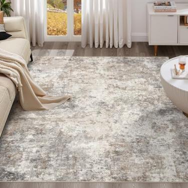 Imagem de UERMEI Tapetes quadrados: Tapete abstrato moderno neutro lavável 20 x 20 cm para sala de estar quarto - Tapete macio com suporte antiderrapante para cozinha, berçário, dormitórios, fazenda, decoração