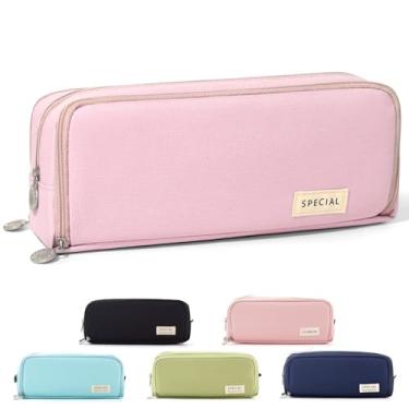 Imagem de Estojo para lápis de grande capacidade CICICIMELON com 3 compartimentos, bolsa para caneta para escola, adolescentes, meninos e mulheres (rosa)