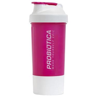 Imagem de Coqueteleira 2 Compartimentos 600 ml Probiótica, Rosa com Branco