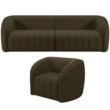 Imagem de Kit Sofá 4 Lugares Para Sala 292cm com 01 Poltrona Lazio M03 Veludo Marrom - Lyam Decor