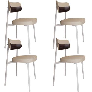 Imagem de Kit 04 Cadeiras Estofada Para Sala de Jantar Astrid Branco C01 Linho Areia Courino Café - Lyam Decor