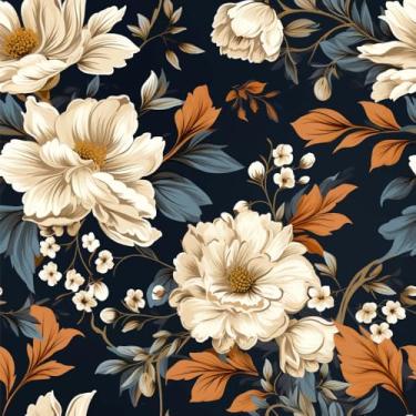 Imagem de Papel de parede floral bege, papel de parede de 45 x 300 cm, papel de parede de folha azul laranja, papel de contato de vinil para corredores de cozinha, quartos, armários, salas de estudo