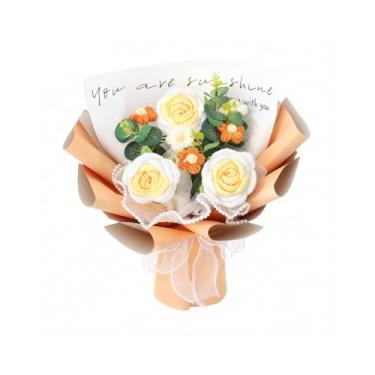 Imagem de Orichane Buquê de flores de crochê feito à mão com tulipa de girassol e margarida rosa