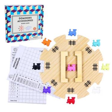 Imagem de Conjunto de acessórios Domino Offelec Mexican Train com cubo de madeir