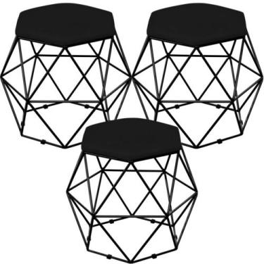 Imagem de Kit 03 Puffs Decorativo Aramado Preto Six Suede Preto - Lyam Decor