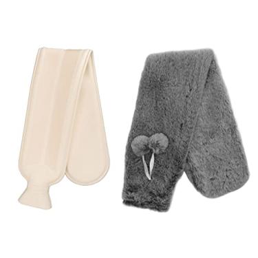 Imagem de Garrafa de água quente Bolsa de água quente à mão Bolsa de água quente de pelúcia de borracha à prova de explosão para aquecimento de cama de inverno 2000ML Grande capacidade (Preto e Preto)