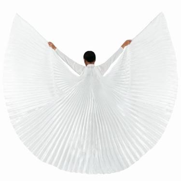 Imagem de Wuchieal Fantasia feminina de dança do ventre Isis Wings, asas de dança profissional com bastões (tamanho único, nº 11 branco acetinado)