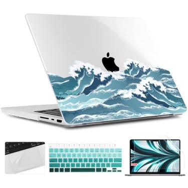 Imagem de TWOLSKOO Capa compatível com MacBook Pro de 14 polegadas 2023 2022 2021 versão M2 A2779 M1 A2442 Pro/Max Chip com Touch ID, capa rígida de plástico, capa de teclado e protetor de tela, Ocean