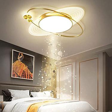 Imagem de Luminária de teto LED para quarto, luz romântica e quente, lâmpada LED moderna de design oval, luminárias de acrílico de alumínio dourado, 22,83 polegadas (58 cm), lustre interno para sala d