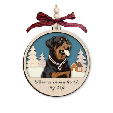 Imagem de Ornamento memorial do Rottweiler Forever in My Heart - Decoração de árvore de Natal de madeira de 3 camadas - Ornamento rústico de férias em estilo fazenda - Ornamento de perda de animais de estimação