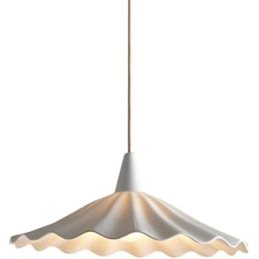 Imagem de Luminária pendente de flor branca, luminária pendente grande de vidro e cerâmica plissada, luminária pendente de teto nórdica moderna, lustre vintage de meados do século para sala de jantar,