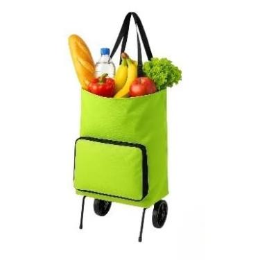 Imagem de Carrinho de Compras para Feira e Supermercado | Dobrável com Sacola, 2 Rodas Reforçadas e Capacidade 10kg