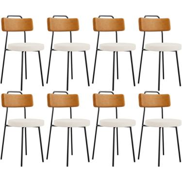 Imagem de Kit 08 Cadeiras Decorativa Estofada Sala De Jantar Barcelona L02 Couríssimo Whisky Linho Cru - Lyam