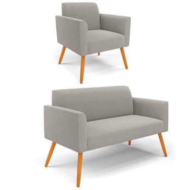 Imagem de Namoradeira e Poltrona Pé Palito Castanho Marisa Bouclê Cinza D03 - D'Rossi