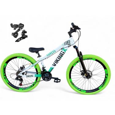Imagem de Bicicleta Aro 26 Vikingx Tuff Freeride Câmbios Shimano 21v Aros Vmaxx DH Freio a Disco Pneu Flame-Unissex