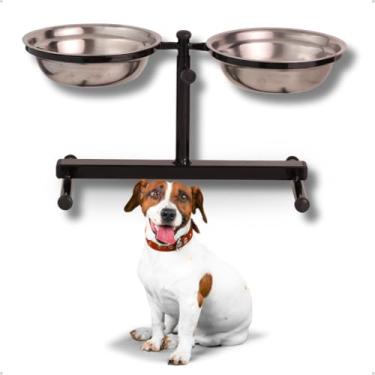 Imagem de Comedouro Duplo Inox Elevado Médio Preto 800ml Alto Ajustável Regulável Para Cachorro