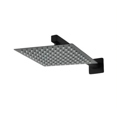 Imagem de Ducha De Banho Quadrado Luxo Slim 20x20 cm Inox Com braço De Parede Piscina Chuveiro Chuveirão Solar Para Jardim E Área Externa PRETO - FONSES