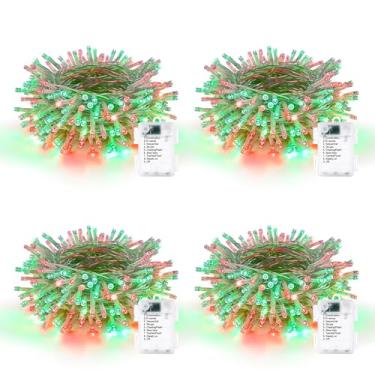 Imagem de Lomotech Luzes de Natal operadas por bateria – Pacote com 4, total de 20 metros, 200 LEDs, cordão de luzes 8 modos à prova d'água com temporizador para casa, jardim, festa, férias, decoração de árvore