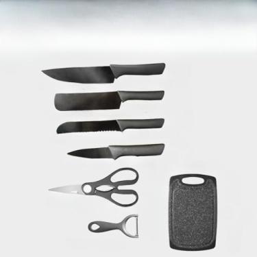 Imagem de Tábua de Corte Polietileno com Face Dupla Lisa e Ranhurada - Base Antiderrapante, Compacta e Fácil de Guardar para Carnes e Vegetais(M + Faca)