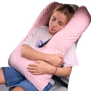 Imagem de Travesseiro de viagem para crianças e adultos, travesseiro para dormir de carro ultra grande em forma de U com suporte de capa macia removível para pescoço e corpo sentado/dormindo em viagem (rosa)