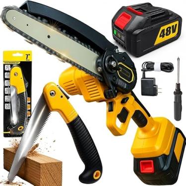Imagem de Mini Motosserra Elétrica 48V Portátil com Serrote Dobrável Bateria Recarregável para Corte Profissional Poda Jardinagem Galhos e Lenha