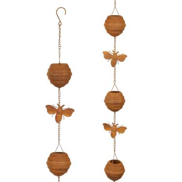 Imagem de ZFLYCANP Correntes de chuva corrente decorativa de calha de ferro, corrente vintage envelhecida coletora de chuva com ganchos funcional e decorativa para jardins, pavilhões, pátios, pátios, calha