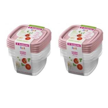 Imagem de Kit 8 Potes Para Alimentos Quadrado 360 ML Transparente - Sanremo