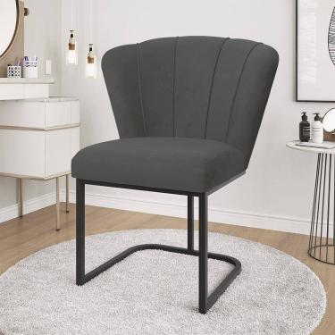 Imagem de Cadeira Jantar Flor Mesa Cozinha Reforçada Base Metal Preta