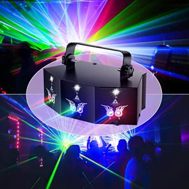 Imagem de U`King Luzes de festa 9 lentes DJ Disco Ball RGB LED iluminação para palco com ativação de som e controle remoto para festas aniversário casamento Karaokê Bar Stage Live Show