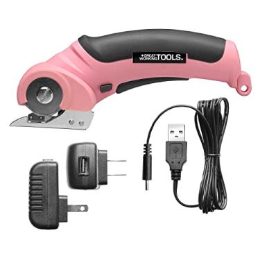 Imagem de GREAT WORKING TOOLS Tesoura Elétrica Tesoura Elétrica Sem Fio para Cortar Tecido, Papelão, Plástico, Cortador Rotativo Elétrico, Rosa