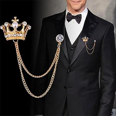 Imagem de Broche de coroa de prata broche de lapela cruz CZ broche de cristal crachá terno corrente de pendurar acessórios para terno, 1 count (pack of 1), Liga de aço, Zircônia cúbica