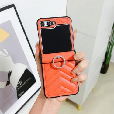 Imagem de Capa para Galaxy Z Flip5 com anel de couro sintético e capa protetora rígida à prova de choque (para Galaxy Z Flip5/laranja)