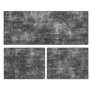 Imagem de Jogo de Tapete para Cozinha Antiderrapante 3 Peças Moderno Passadeira e Tapetinhos Decorativos (Obra de Arte Cinza)