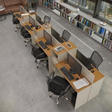 Imagem de Estação De Trabalho 8 Lugares Tech Office 8 Mesas 6 Armários - Off White E Cedro Off White E Cedro