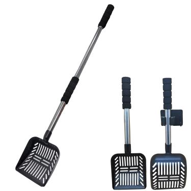 Imagem de Pá de lareira de cabo longo 39,9 cm/80 cm colher de areia de gato Adjutale pá de cinzas para lareira peneira de cinzas para churrasqueira (preto)