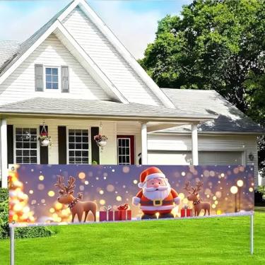 Imagem de BlissYard Faixa de Feliz Natal 188 x 43 cm Papai Noel e Rena Luzes de Neve para Decoração de Festa de Varanda de Jardim Sazonal Fundo de Cabine de Fotos