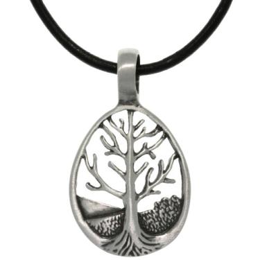 Imagem de Jewelry Trends Pingente de gota de árvore da vida de estanho com colar de cordão de couro preto de 45,7 cm