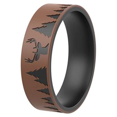 Imagem de ThunderFit Anéis de silicone gravados a laser para homens – Aliança de casamento de borracha flexível e confortável – Anel de noivado durável – Presente para ele – Seguro para o trabalho, academia ou