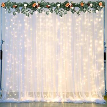 Imagem de Cortina de fundo Suppromo de tule branco transparente com luzes 6x3m