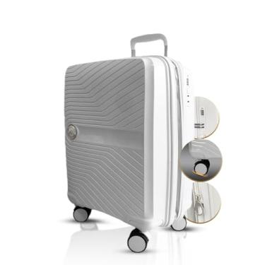 Imagem de Mala de Viagem Grande 32kg Polo King em Polipropileno, Zíper Expansível com Cadeado (Branco, Grande)