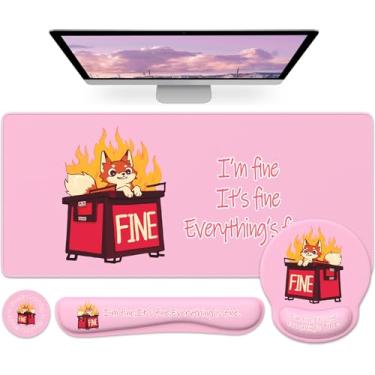 Imagem de HAOCOO Mouse pad ergonômico com suporte de pulso, tapete de mesa fofo 4 em 1 com base antiderrapante, almofada para laptop rosa, descanso de pulso para teclado, porta-copos fofo, fácil de digitar