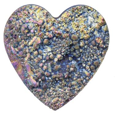 Imagem de Rockcloud Quartzo de cristal revestido de titânio em forma de coração, estatueta de geodo drusa natural, espécime mineral para decoração de casamento, escritório em casa, arco-íris