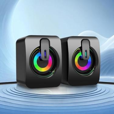Imagem de Alto-falantes com fio para desktop 2.0 com alimentação USB/entrada auxiliar de 3,5 mm - edição leve com iluminação dinâmica RGB, para PC, laptop, jogos e música