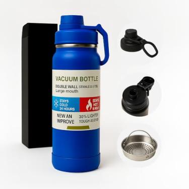 Imagem de Garrafa de Água Térmica Inox Com 800ml Squeeze Academia Esportiva Quente e Frio Escritório (Azul)